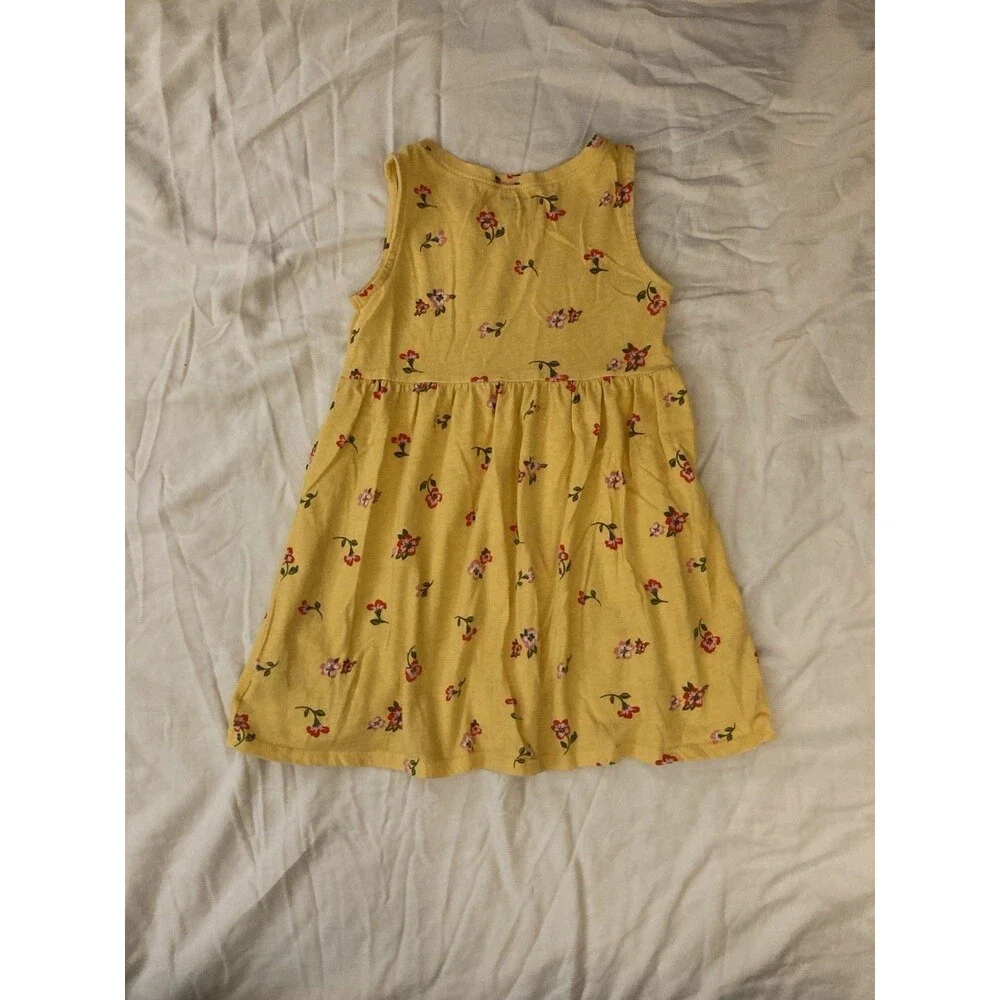 5T Old Navy girl clothes - 1 piece dress | solid yellow and flower theme